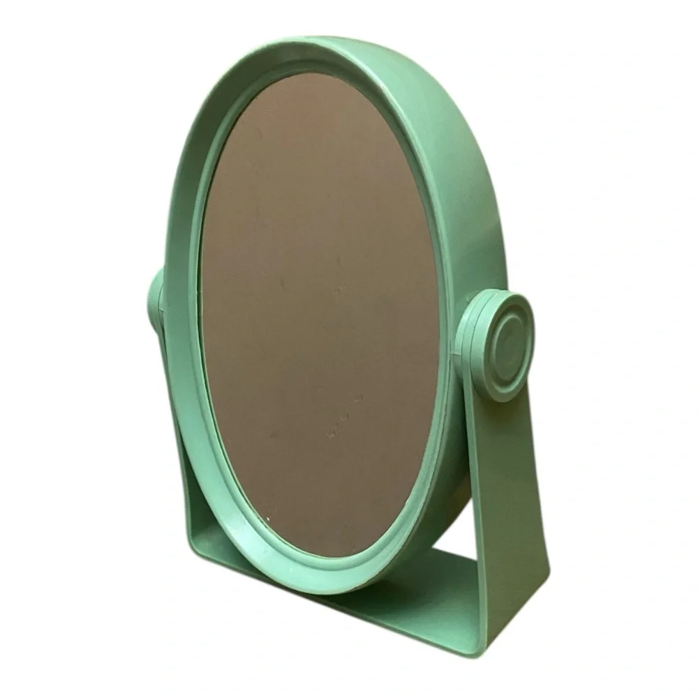 Vintage MCM Molded Mint Green Double Sided Mirror Hard Plastic Vanity 60s